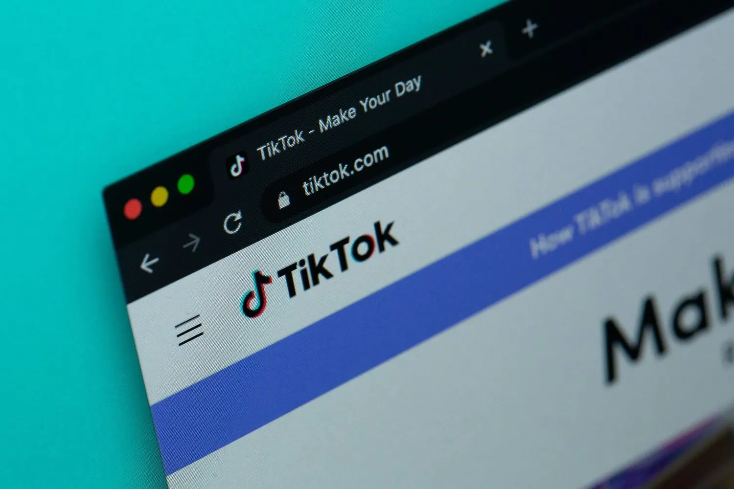 Close-up of the TikTok website open in a web browser.