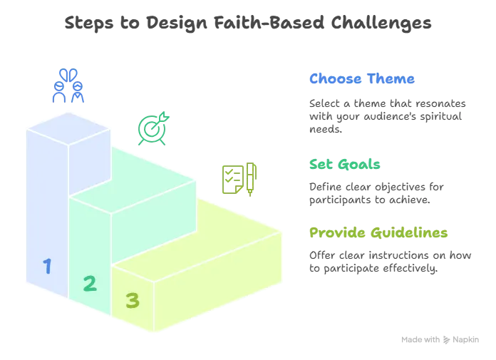 Infographic showing steps to design faith-based challenges.