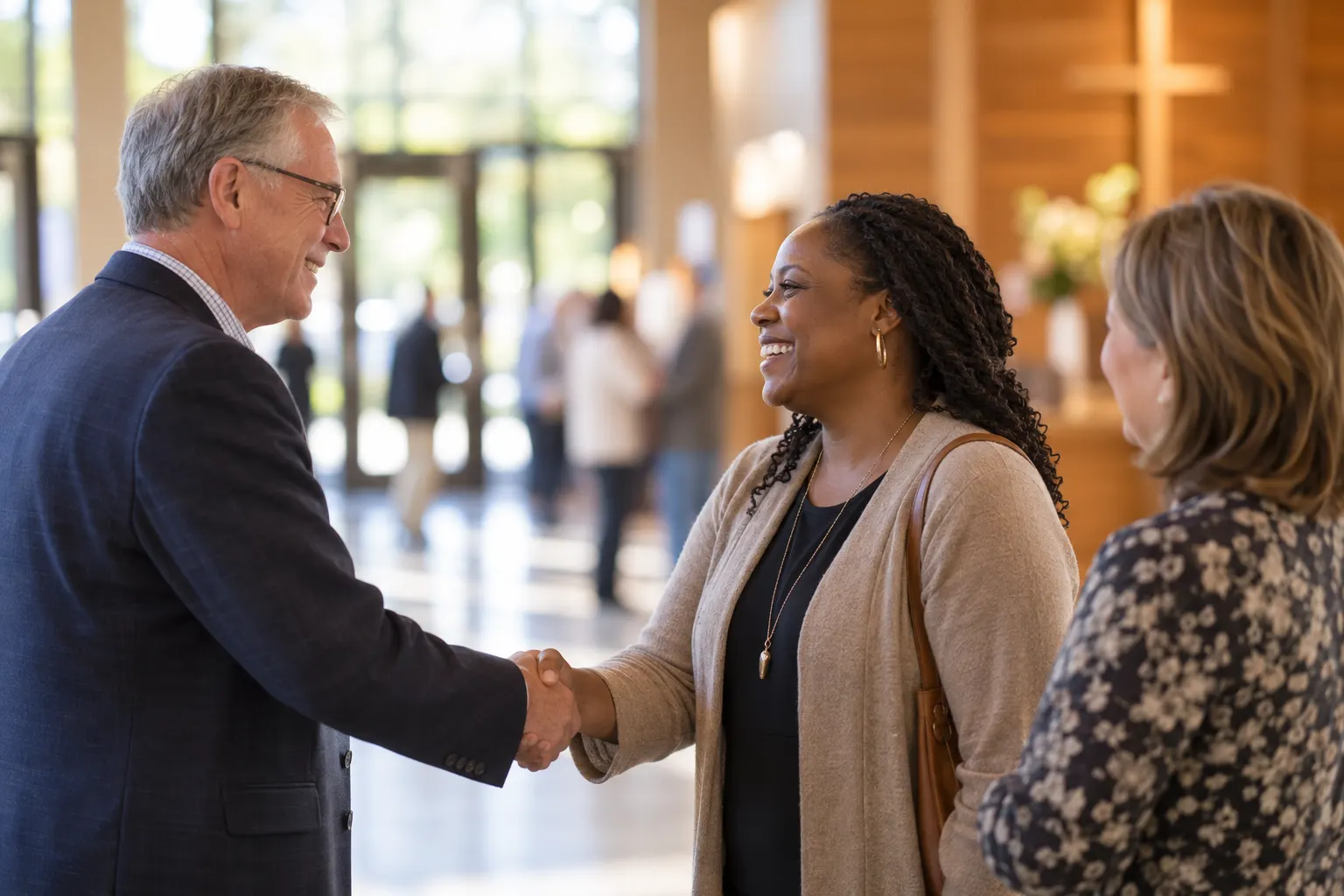 Members of a faith community greeting one another